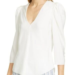 Frame White V-Neck Silk Blouse
